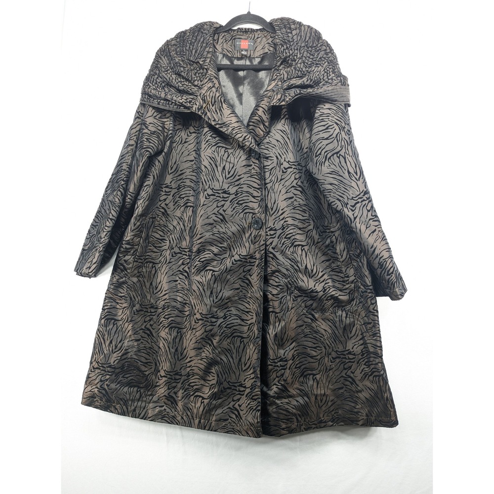 Gallery Womens Brown Black Animal Print Portrait Collar‎ Button Front Coat L